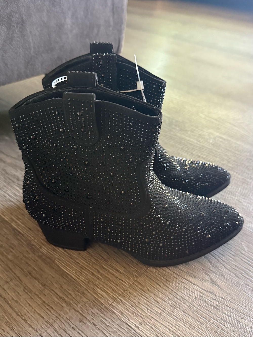 Link Black Rhinestone Western Ankle Boots - Women's Sparkle Booties
